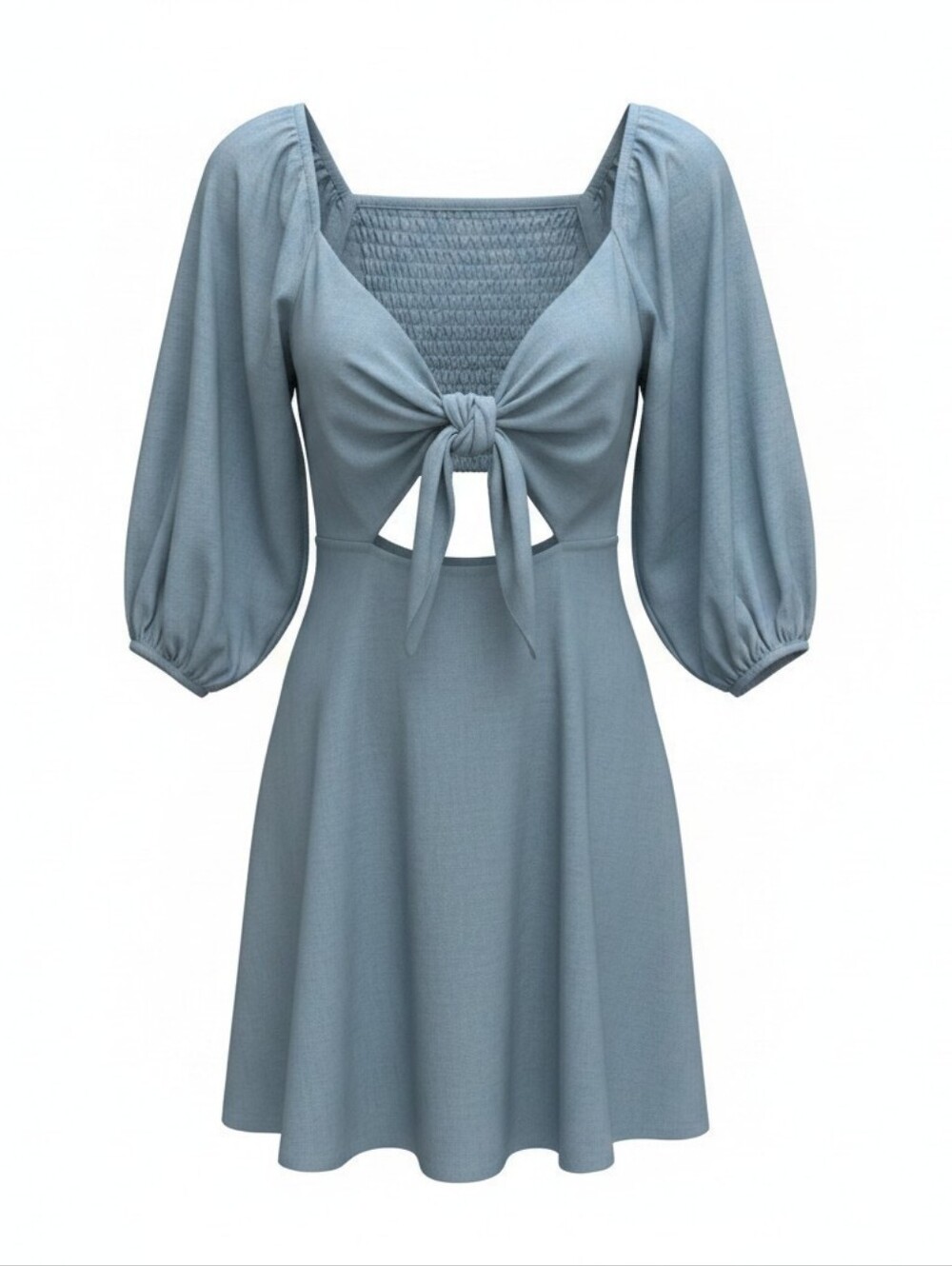 NWT Altard State Dusty Blue Linen Blend Cutout Tie Front Mini Dress Small